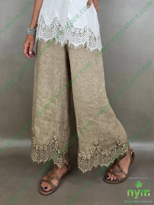 pantalone lino pizzo ondulato 100li - PANTALONE