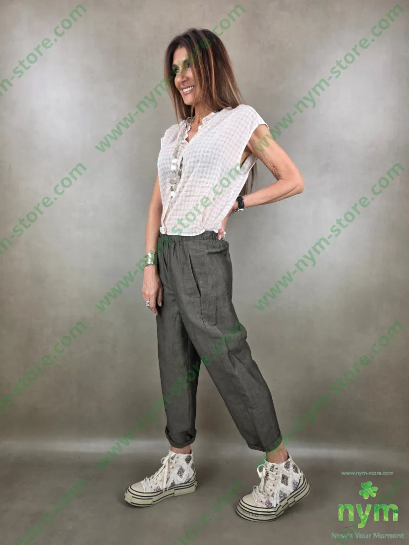 pantalone linoviscosa con elastico 55li45vi - U / MARRONE / PE26 - PANTALONE