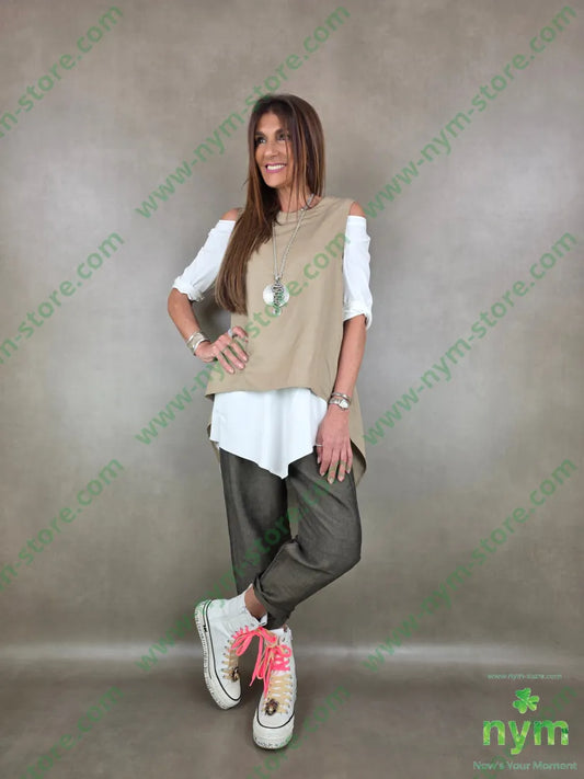 pantalone linoviscosa con elastico 55li45vi - U / MARRONE / PE26 - PANTALONE