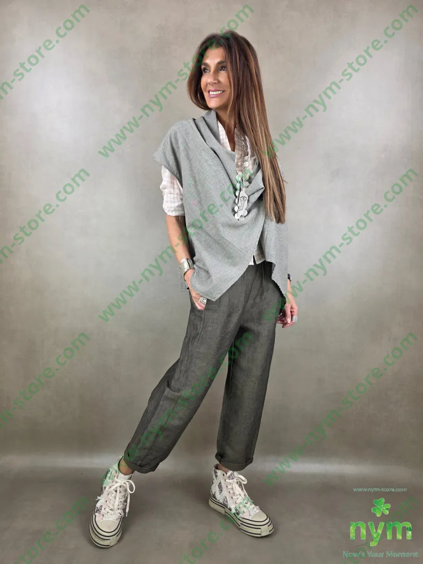 pantalone linoviscosa con elastico 55li45vi - U / MARRONE / PE26 - PANTALONE