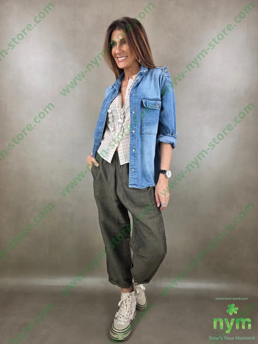 pantalone linoviscosa con elastico 55li45vi - U / MARRONE / PE26 - PANTALONE