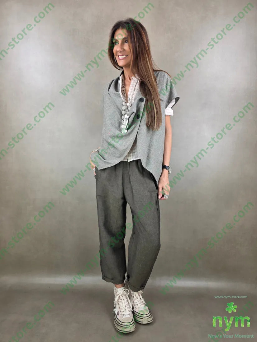 pantalone linoviscosa con elastico 55li45vi - U / MARRONE / PE26 - PANTALONE