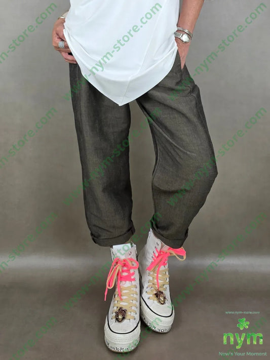 pantalone linoviscosa con elastico 55li45vi - U / MARRONE / PE26 - PANTALONE