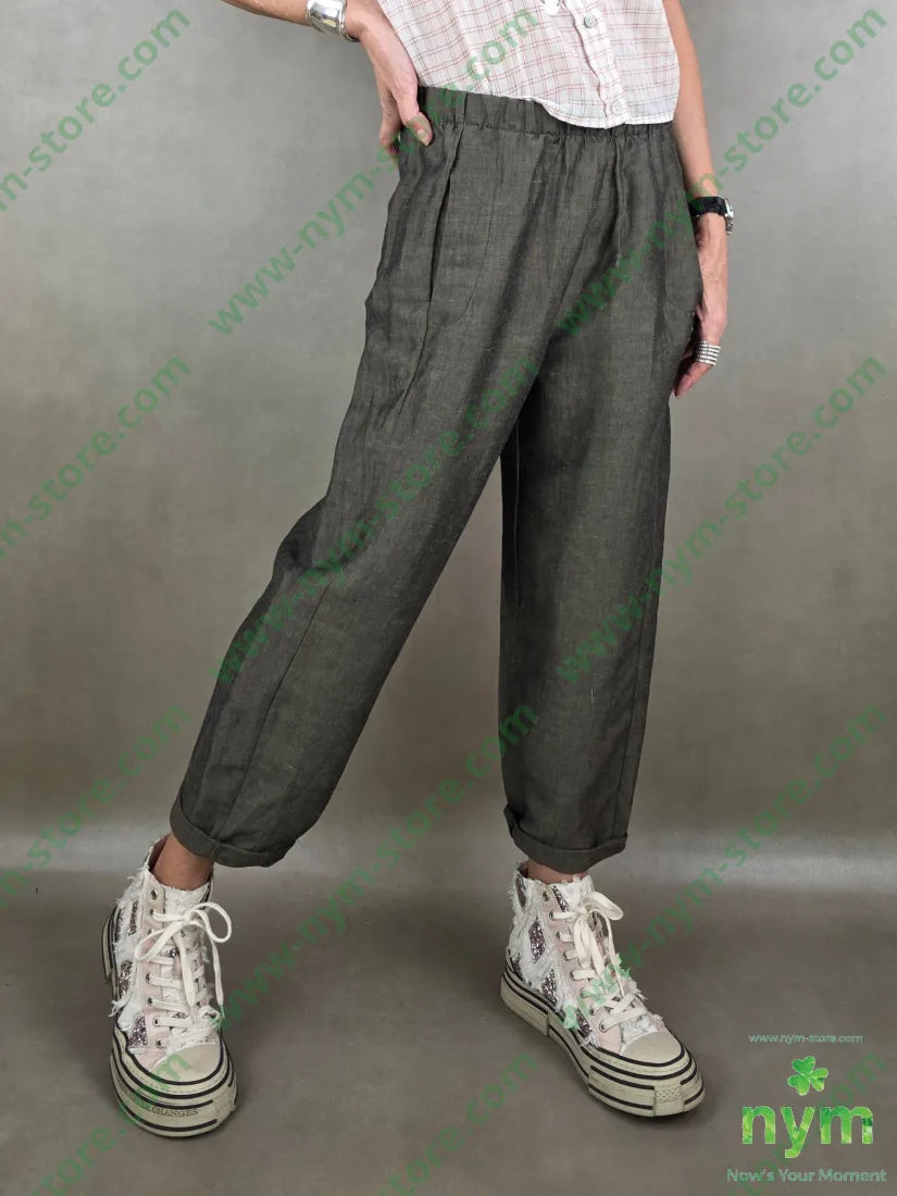 pantalone linoviscosa con elastico 55li45vi - U / MARRONE / PE26 - PANTALONE