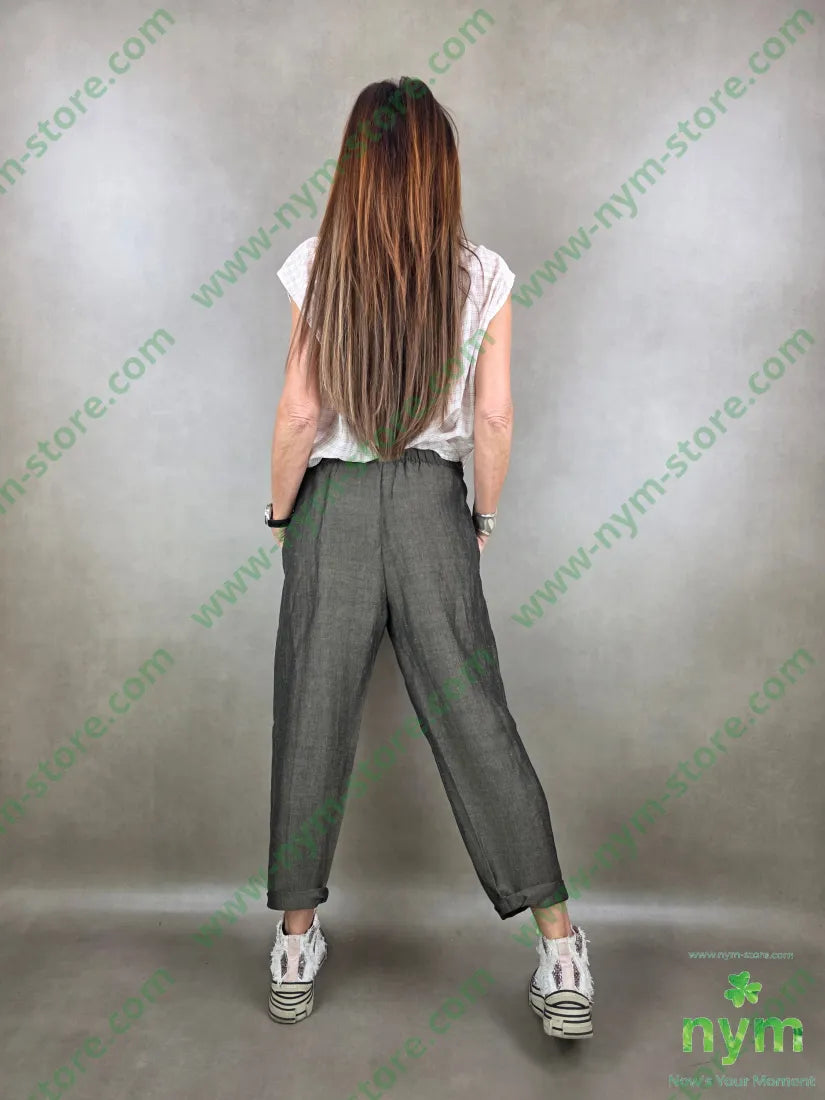 pantalone linoviscosa con elastico 55li45vi - U / MARRONE / PE26 - PANTALONE