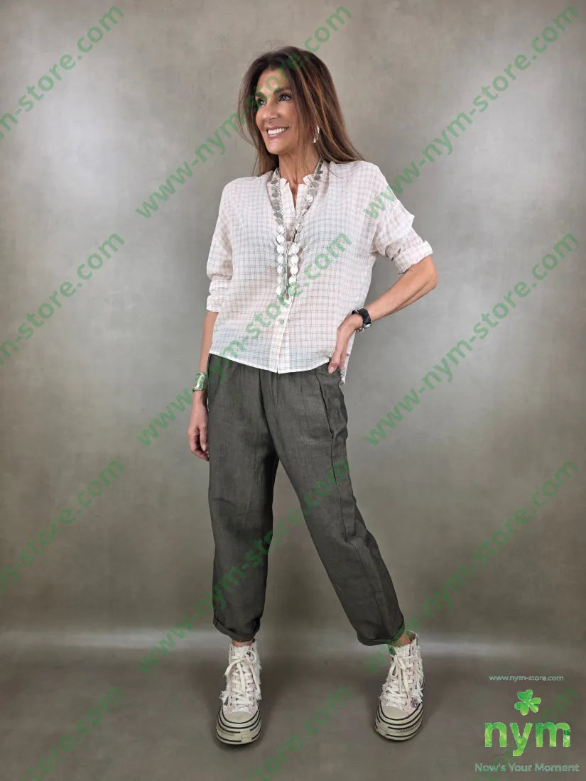 pantalone linoviscosa con elastico 55li45vi - U / MARRONE / PE26 - PANTALONE