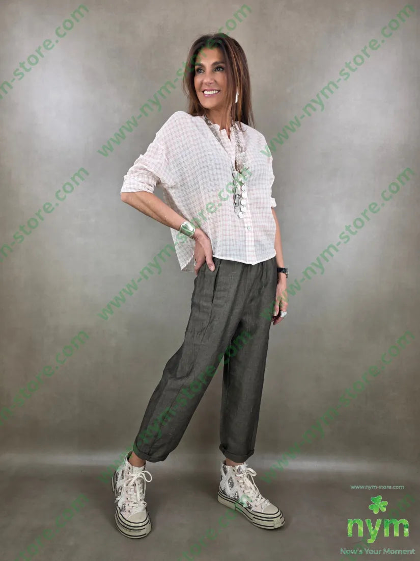 pantalone linoviscosa con elastico 55li45vi - U / MARRONE / PE26 - PANTALONE