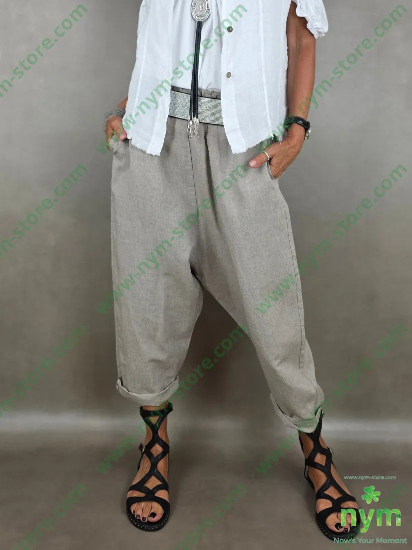 pantalone misto lino con elastico triangolo 56vi34li10pl - U / BEIGE / PE26 - PANTALONE