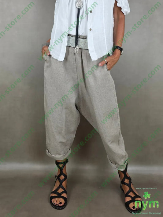 pantalone misto lino con elastico triangolo 56vi34li10pl - U / BEIGE / PE26 - PANTALONE