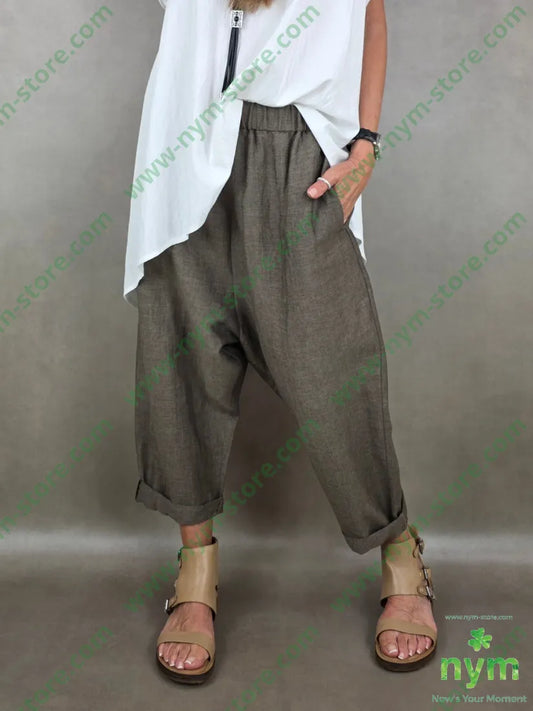 pantalone misto lino con elastico triangolo 56vi34li10pl - U / FANGO S. / PE26 - PANTALONE