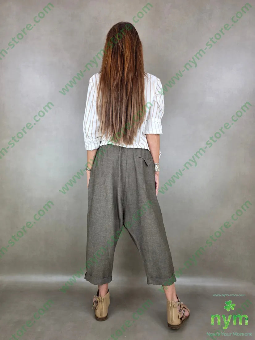 pantalone misto lino con elastico triangolo 56vi34li10pl - U / FANGO S. / PE26 - PANTALONE