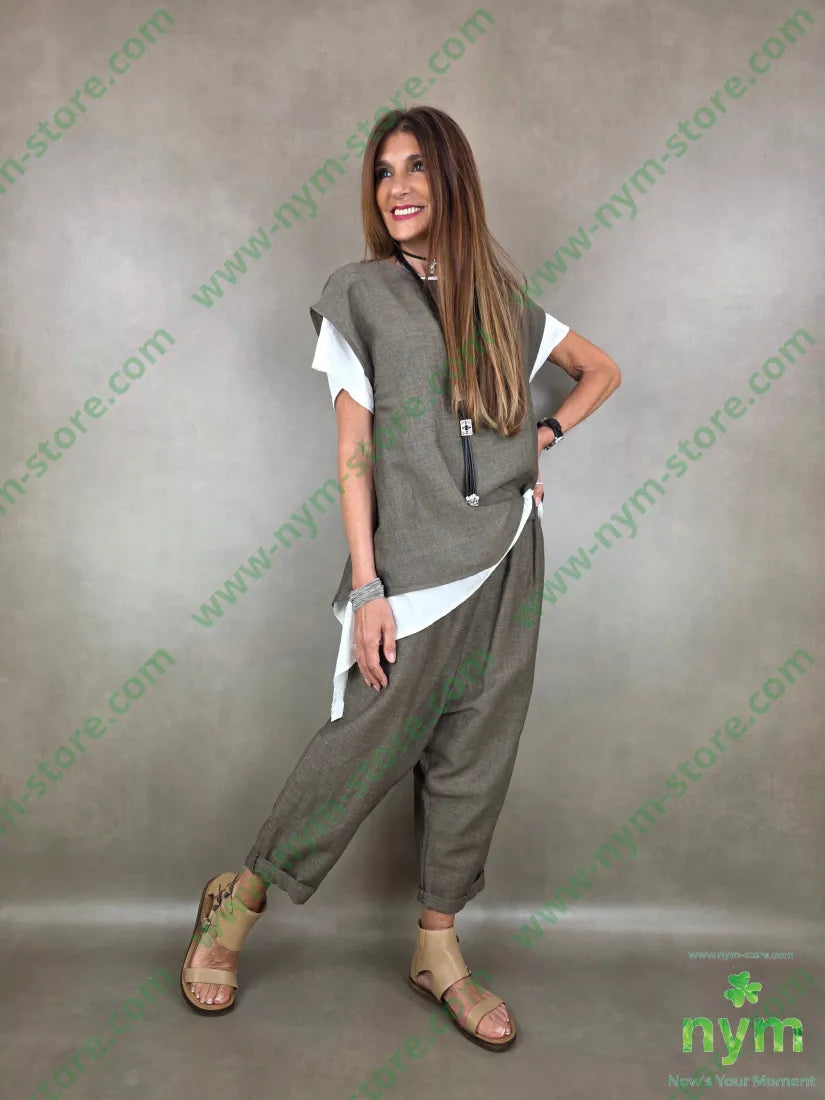 pantalone misto lino con elastico triangolo 56vi34li10pl - U / FANGO S. / PE26 - PANTALONE