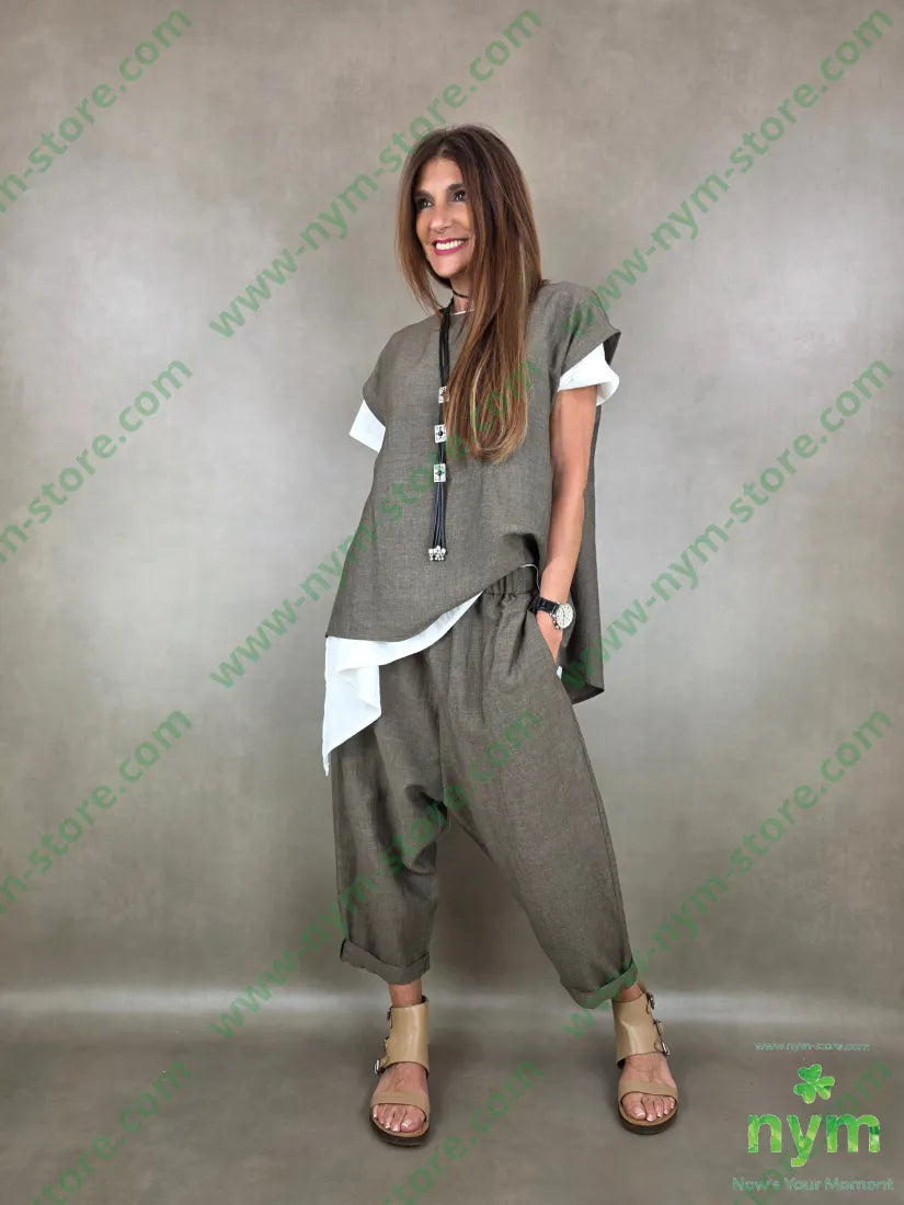 pantalone misto lino con elastico triangolo 56vi34li10pl - U / FANGO S. / PE26 - PANTALONE