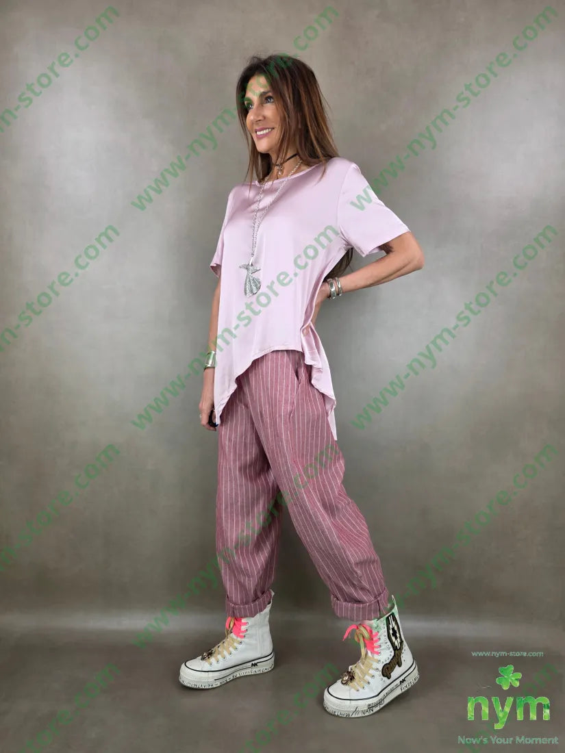 pantalone misto lino gessato dettaglio imbuto 55li45vi PANTALONE