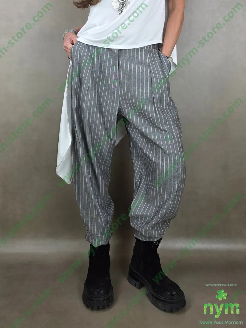 pantalone misto lino gessato dettaglio imbuto 55li45vi U / GRIGIO C. PANTALONE