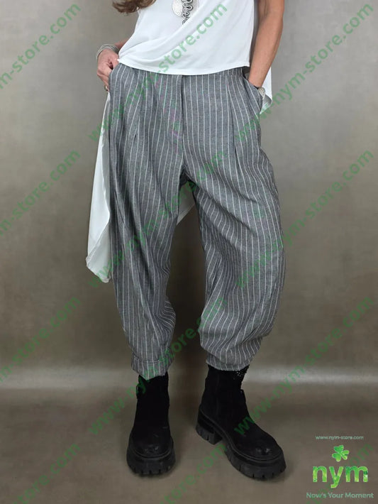 pantalone misto lino gessato dettaglio imbuto 55li45vi U / GRIGIO C. PANTALONE