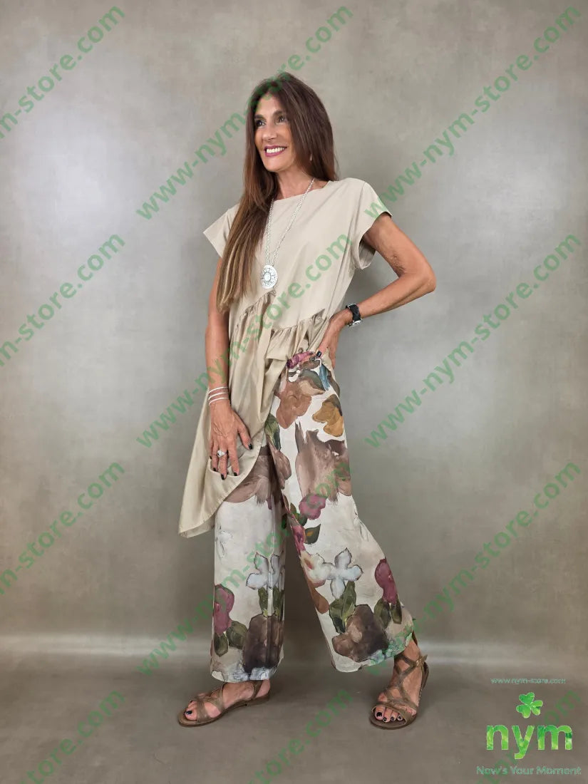 pantalone misto seta a fiori 70vi30se - U / CAMMELLO / PE26 - PANTALONE