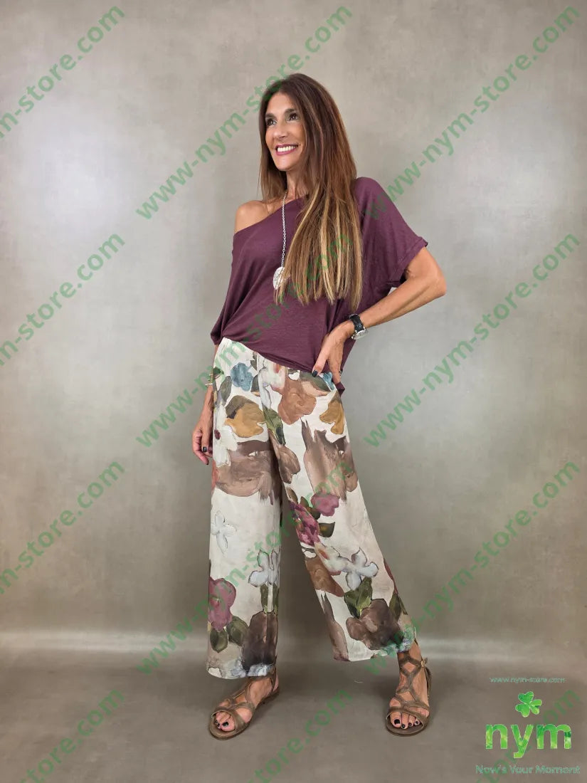 pantalone misto seta a fiori 70vi30se - U / CAMMELLO / PE26 - PANTALONE