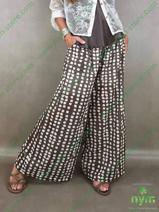 pantalone mussola con stampa 100co - U / MARRONE2 / PE26 - PANTALONE