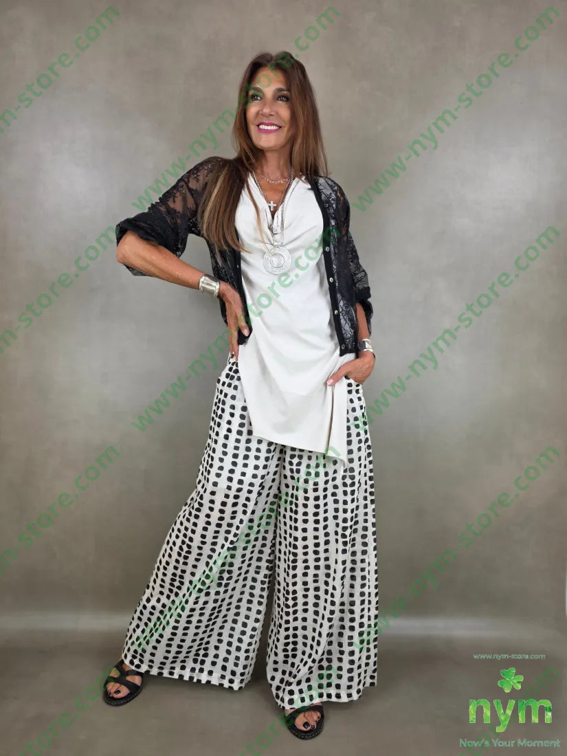 pantalone mussola con stampa 100co - U / NERO / PE26 - PANTALONE
