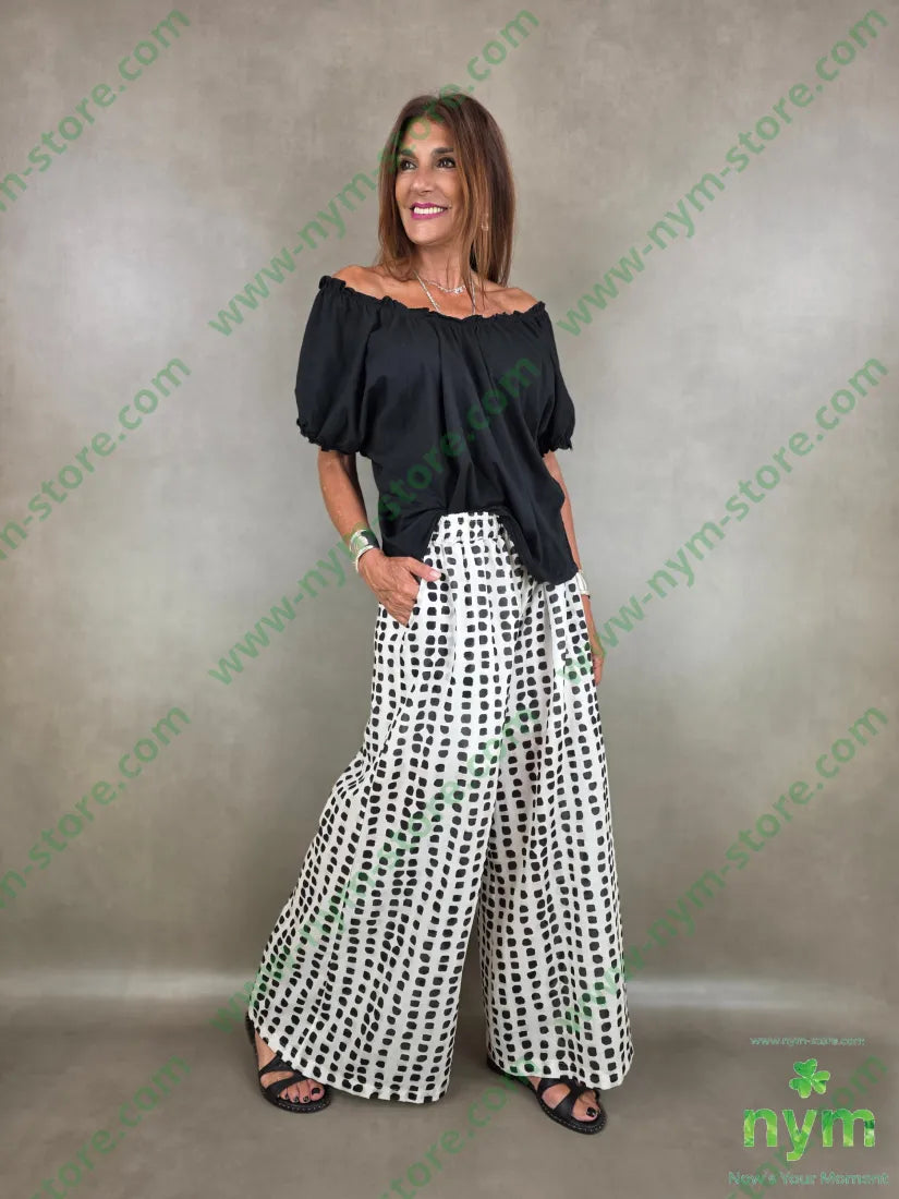 pantalone mussola con stampa 100co - U / NERO / PE26 - PANTALONE