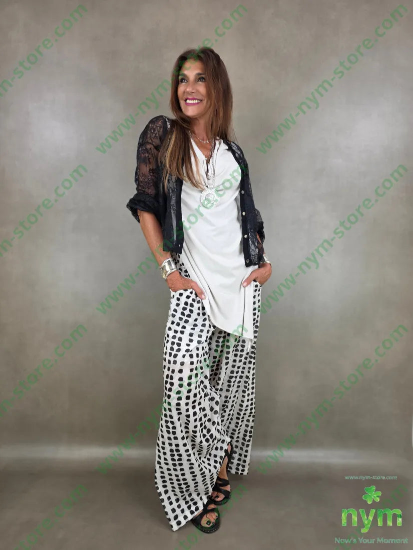 pantalone mussola con stampa 100co - U / NERO / PE26 - PANTALONE