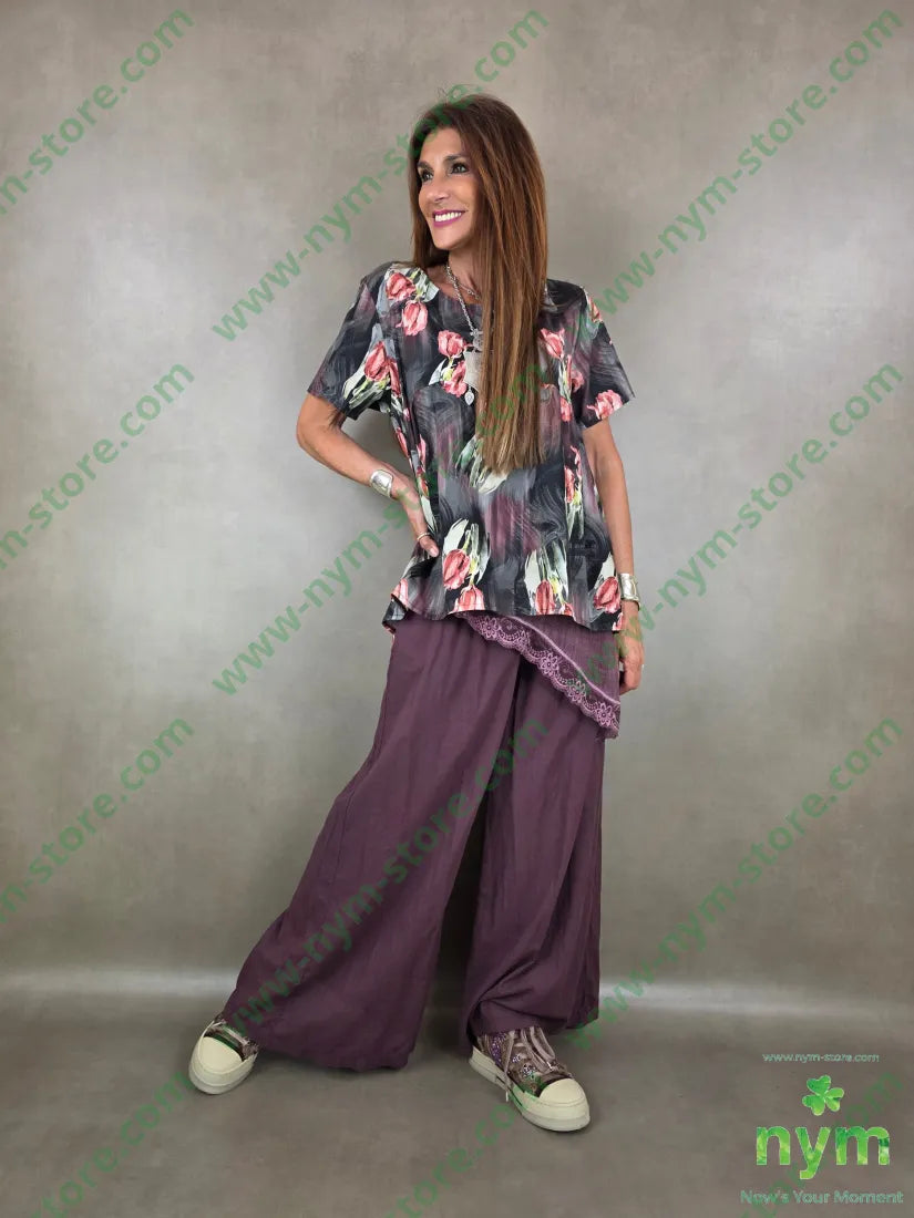 pantalone mussola di cotone palazzo 100co - U / BORDO / PE26 - PANTALONE