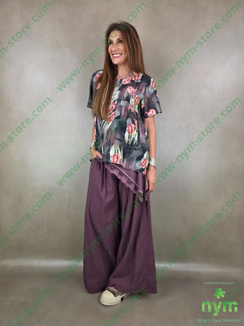 pantalone mussola di cotone palazzo 100co - U / BORDO / PE26 - PANTALONE