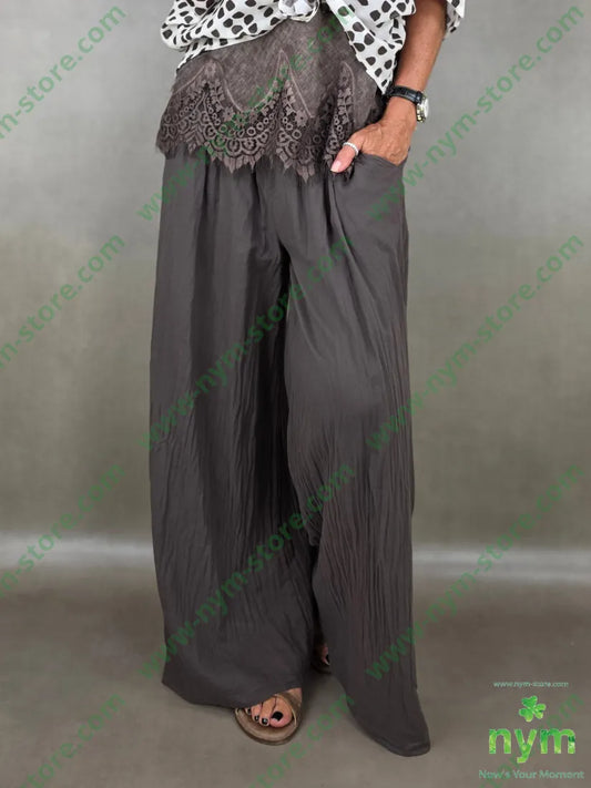 pantalone mussola di cotone palazzo 100co - U / MARRONE / PE26 - PANTALONE
