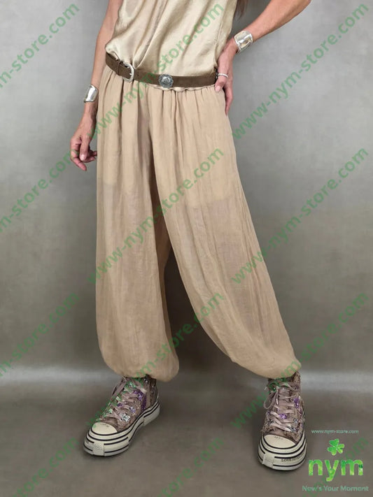 pantalone mussola ela fondo 54ly46vi - U / CAMMELLO / PE26 - PANTALONE