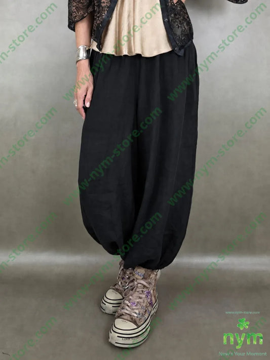pantalone mussola ela fondo 54ly46vi - U / NERO / PE26 - PANTALONE