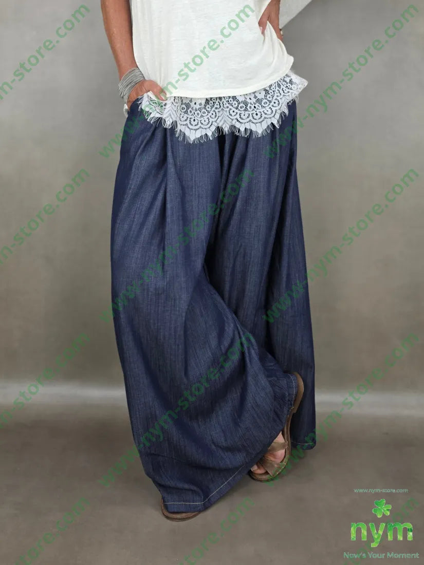 pantalone palazzo chambray pinces 79co28pa2ea - U / DENIM / PE26 - PANTALONE