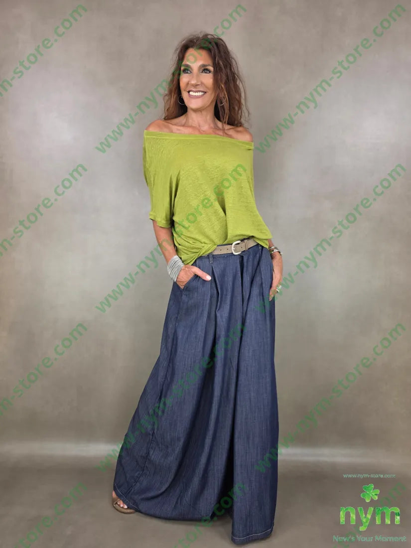 pantalone palazzo chambray pinces 79co28pa2ea - U / DENIM / PE26 - PANTALONE