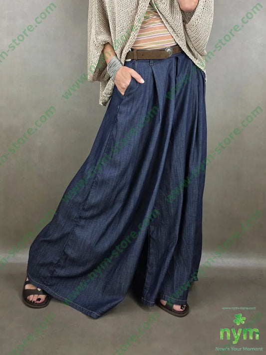 pantalone palazzo chambray pinces 79co28pa2ea - U / DENIM / PE26 - PANTALONE