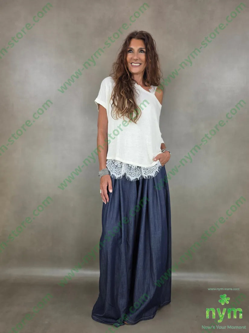 pantalone palazzo chambray pinces 79co28pa2ea - U / DENIM / PE26 - PANTALONE