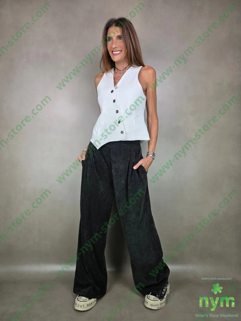 pantalone palazzo ciniglia 98pl2ea U / NERO / AI25 PANTALONE