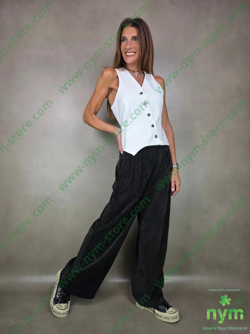 pantalone palazzo ciniglia 98pl2ea U / NERO / AI25 PANTALONE