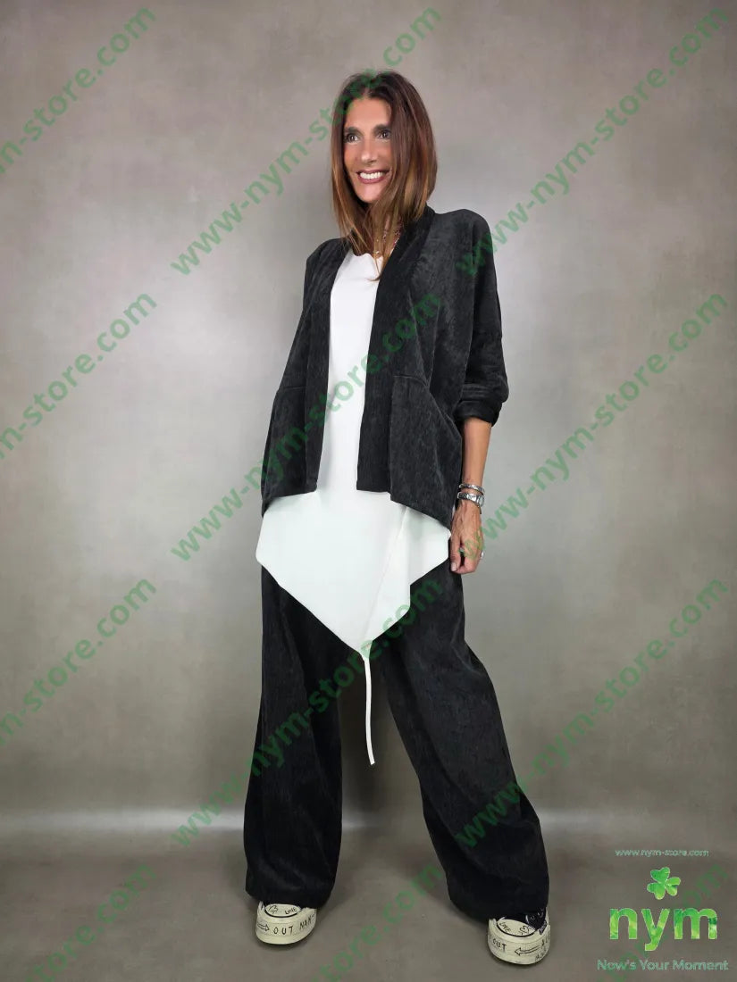 pantalone palazzo ciniglia 98pl2ea U / NERO / AI25 PANTALONE