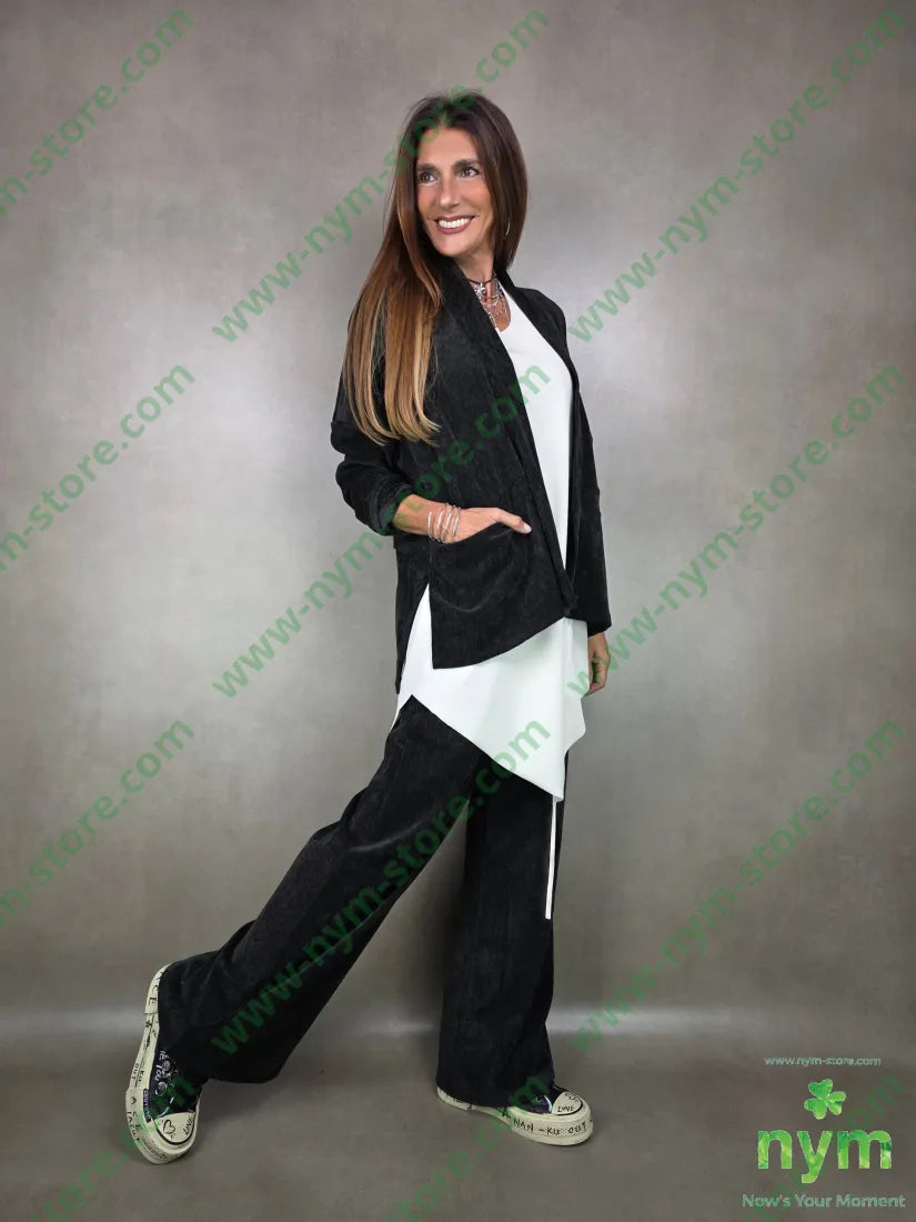 pantalone palazzo ciniglia 98pl2ea U / NERO / AI25 PANTALONE