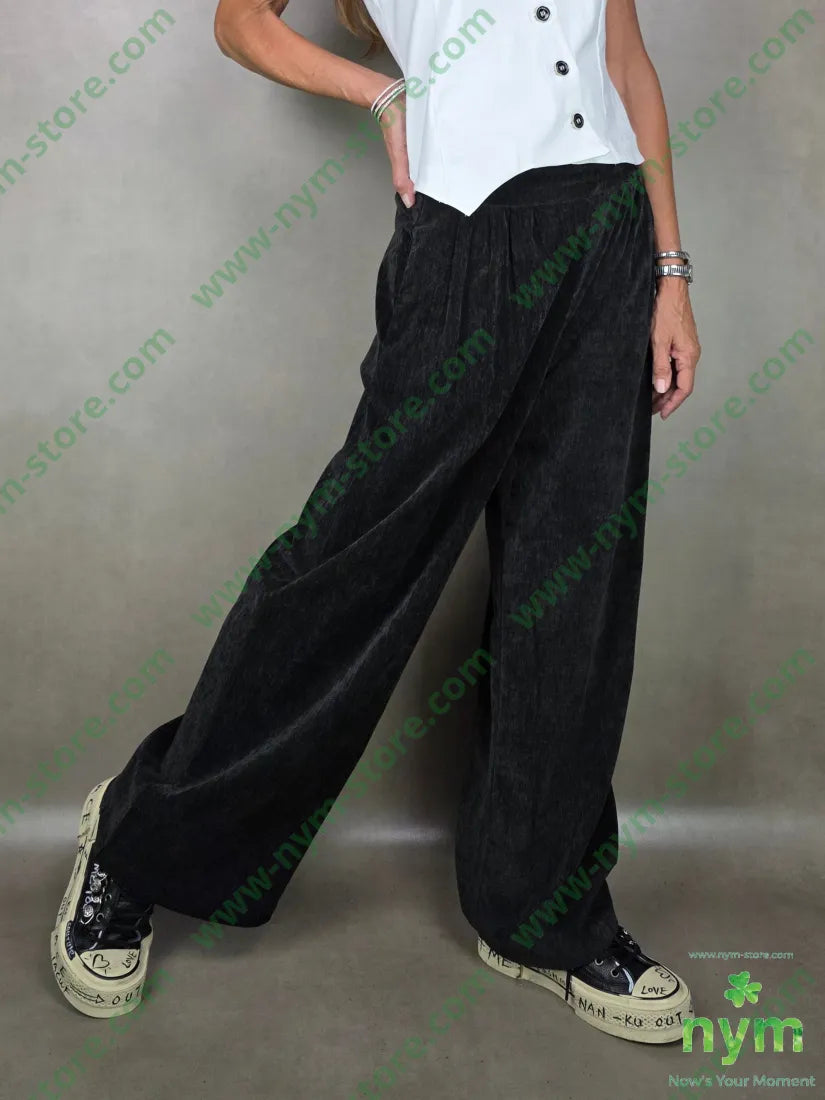 pantalone palazzo ciniglia 98pl2ea U / NERO / AI25 PANTALONE