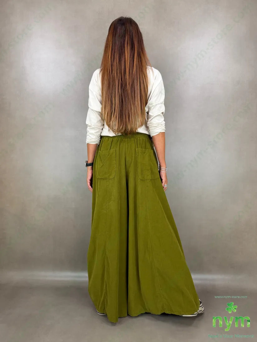 pantalone palazzo velluto millerighe 100co - U / OLIO / AI26 - PANTALONE