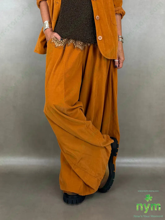 pantalone palazzo velluto millerighe 100co - U / ARANCIO / AI26 - PANTALONE