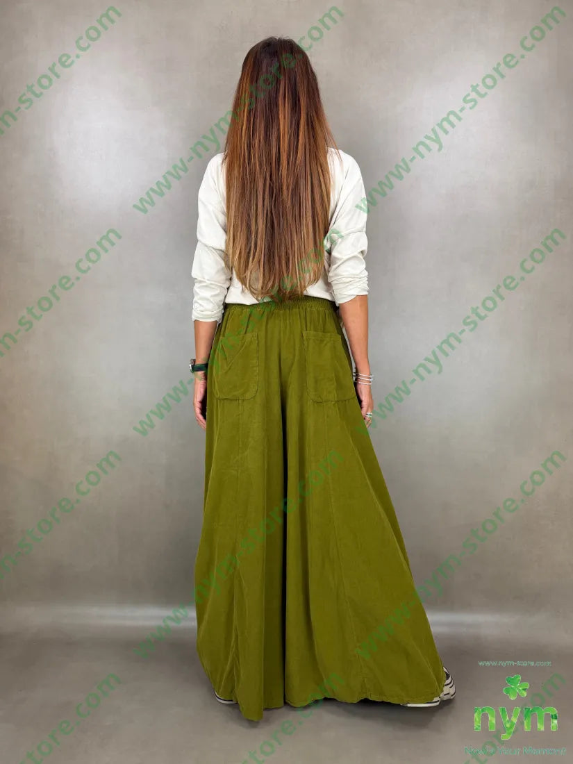 pantalone palazzo velluto millerighe 100co - U / OLIO / AI26 - PANTALONE