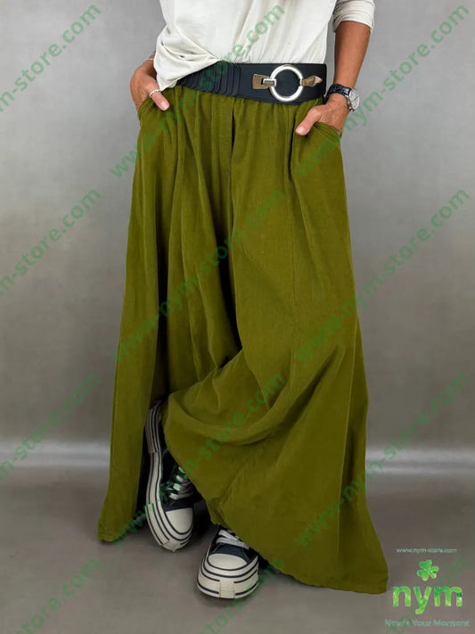pantalone palazzo velluto millerighe 100co - U / OLIO / AI26 - PANTALONE
