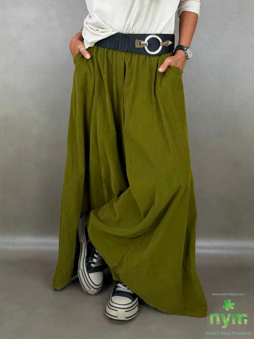 pantalone palazzo velluto millerighe 100co - U / OLIO / AI26 - PANTALONE