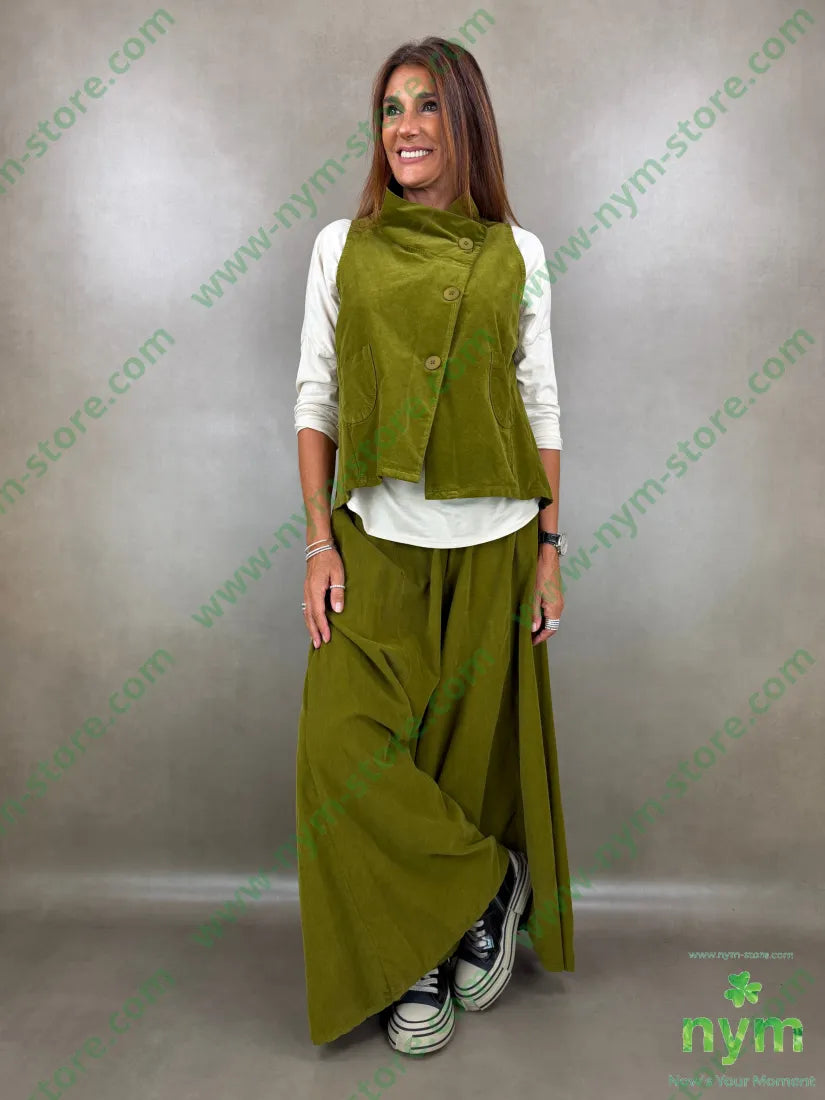 pantalone palazzo velluto millerighe 100co - U / OLIO / AI26 - PANTALONE