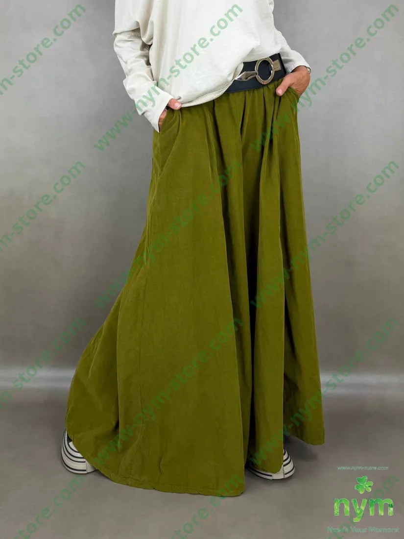 pantalone palazzo velluto millerighe 100co - U / OLIO / AI26 - PANTALONE