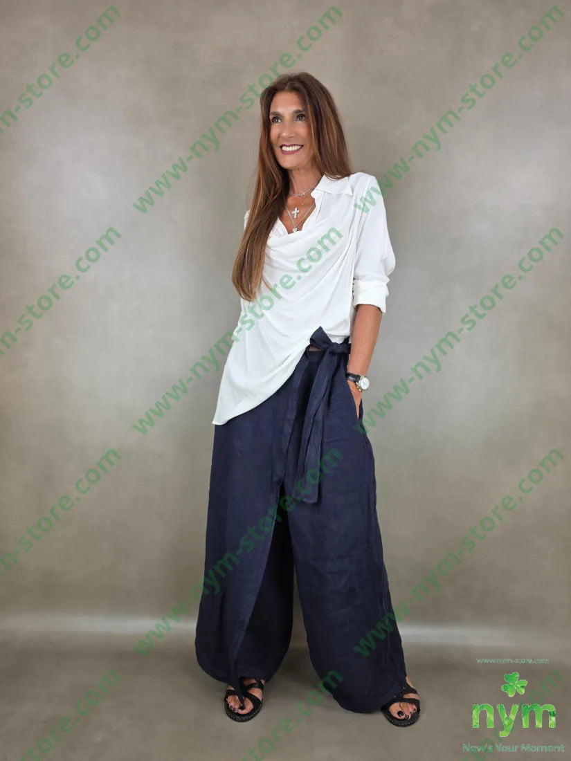 pantalone pareo puro lino 100li - U / BLU / PE26 - PANTALONE