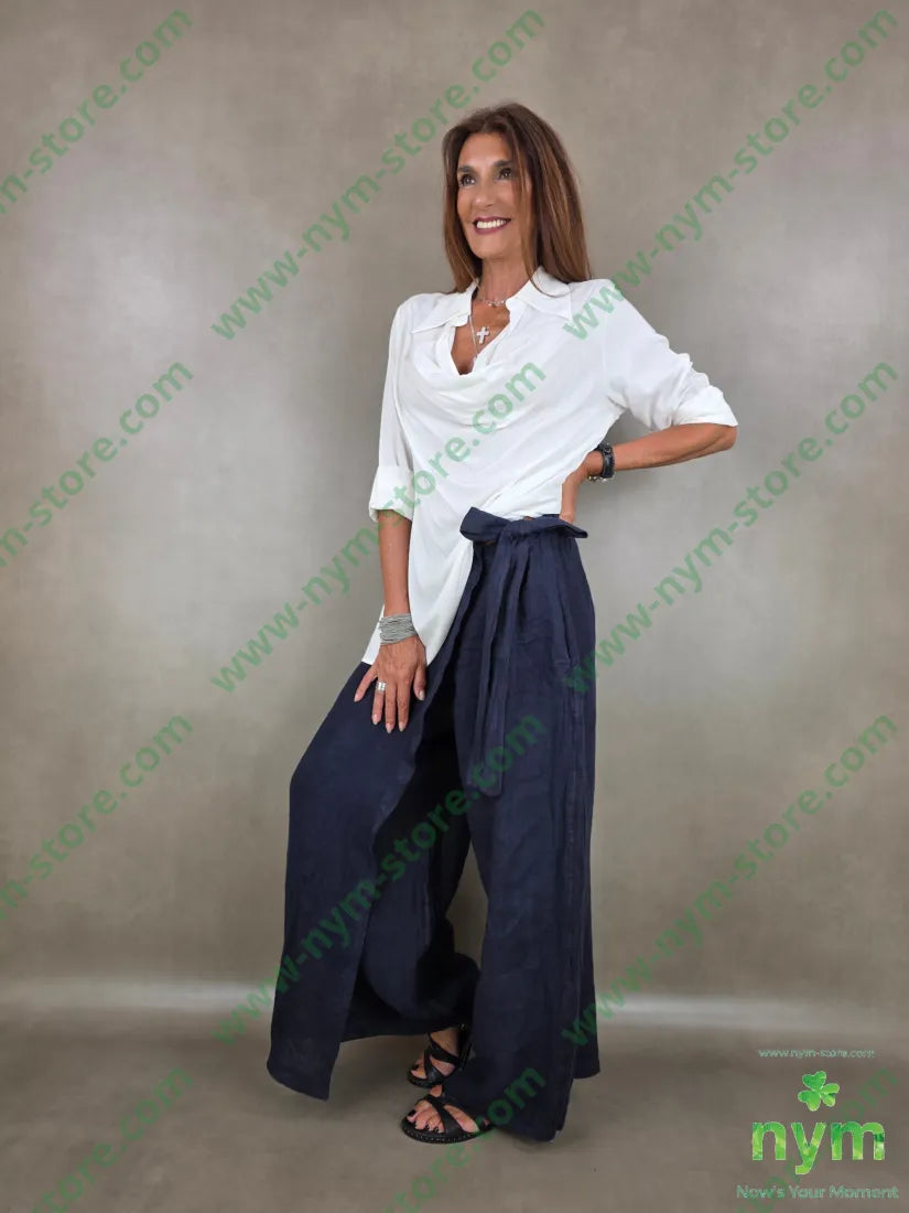 pantalone pareo puro lino 100li - U / BLU / PE26 - PANTALONE