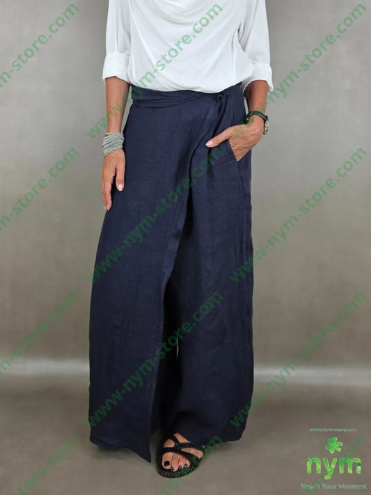 pantalone pareo puro lino 100li - U / BLU / PE26 - PANTALONE